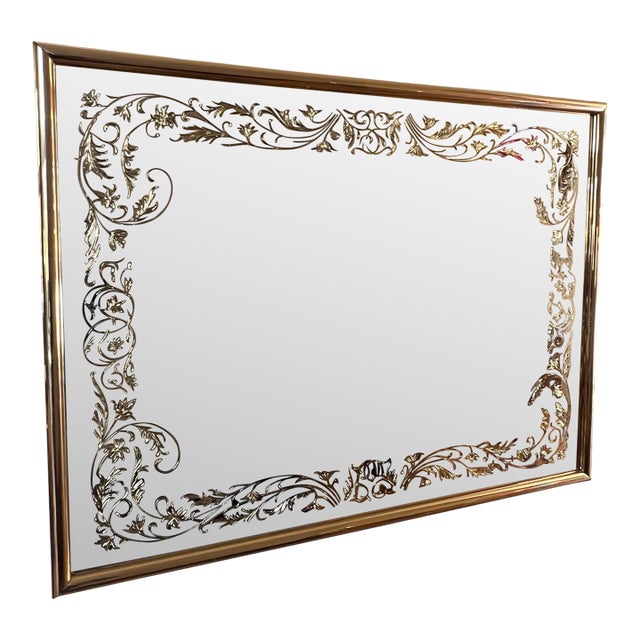 Vintage Postmodern 1980s Square Wall Mirror Gold Gilt Frame For Sale