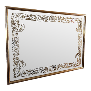 Vintage Postmodern 1980s Square Wall Mirror Gold Gilt Frame