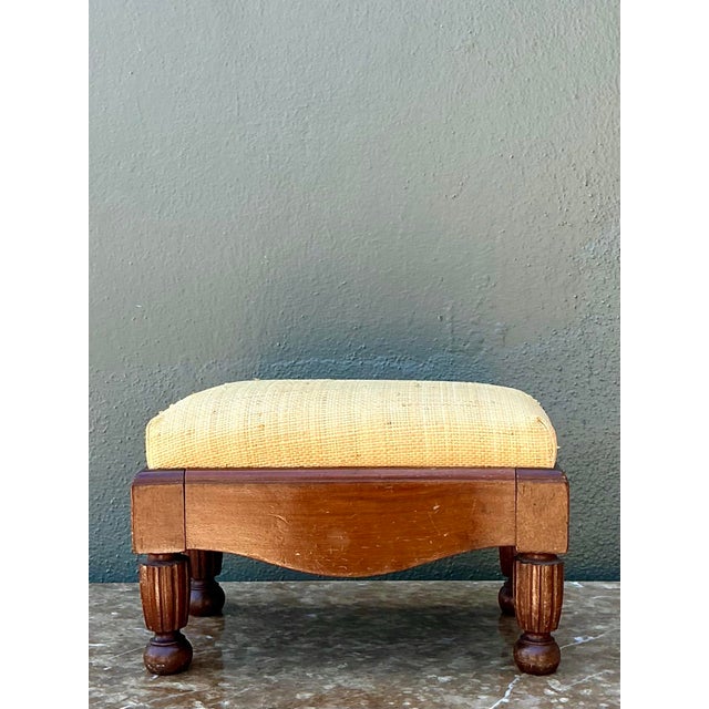 Wood Vintage Grasscloth Footstool For Sale - Image 7 of 12