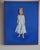 This artwork features a young girl standing confidently against a vibrant blue background, exuding a sense of wonder and...