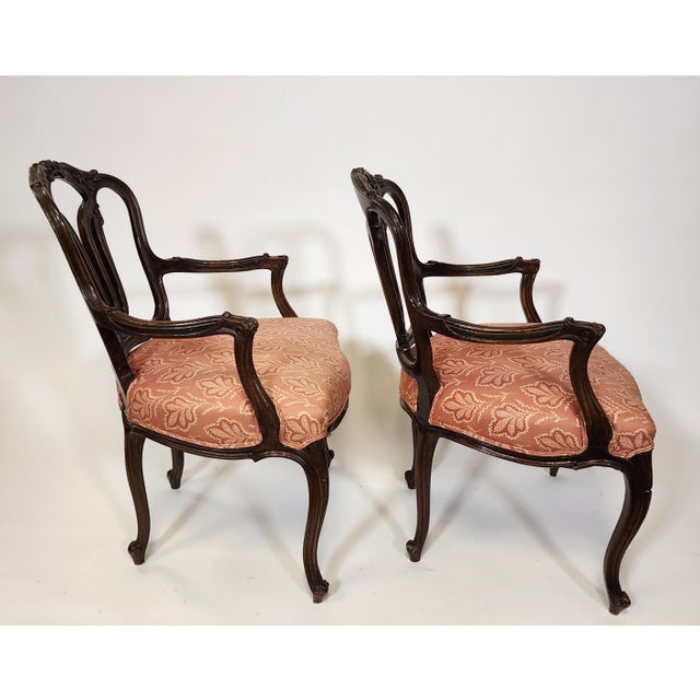 Mid 20th Century Vintage French Style Carved Armchairs - Pair For Sale - Image 5 of 12