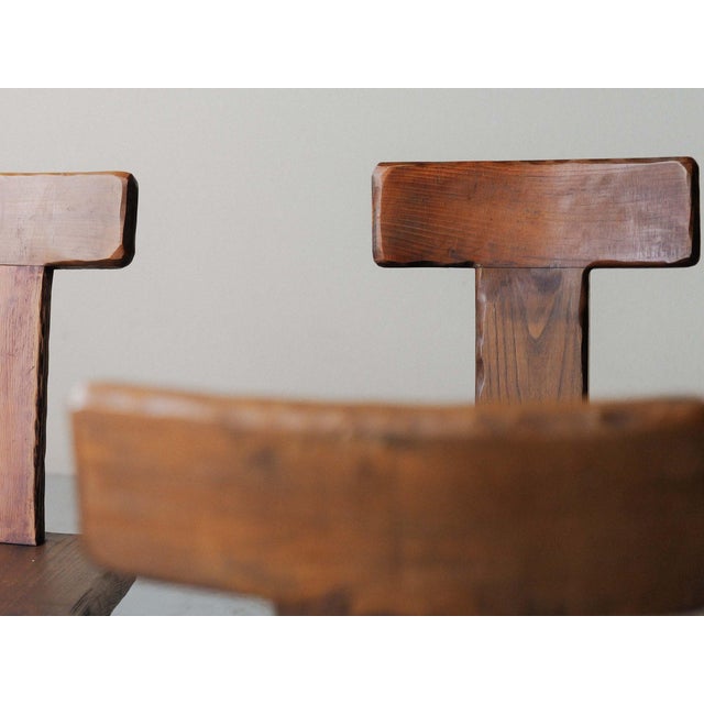 Vintage Brutalist Handcrafted Chestnut Chairs, France, 1970, Set of 6 For Sale - Image 9 of 18