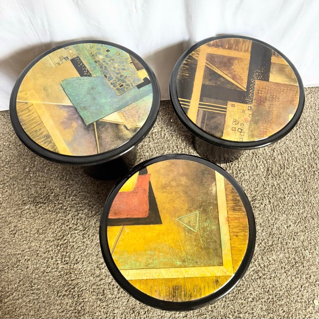 Postmodern Postmodern Black and Abstract Nesting Mushroom Tables - Set of 3 For Sale - Image 3 of 6