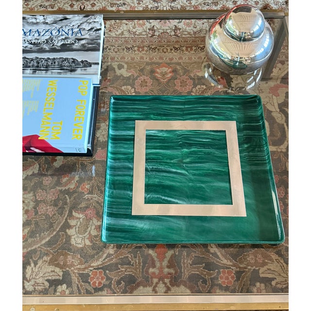 Hollywood Regency Malachite Effect Resin and Brass Tray, Italy, 1970s For Sale - Image 11 of 14