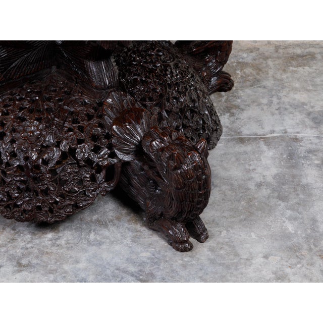 Wood 19th Century Burmese Hand-Carved Side Pedestal Table with Mythical Animals For Sale - Image 7 of 12