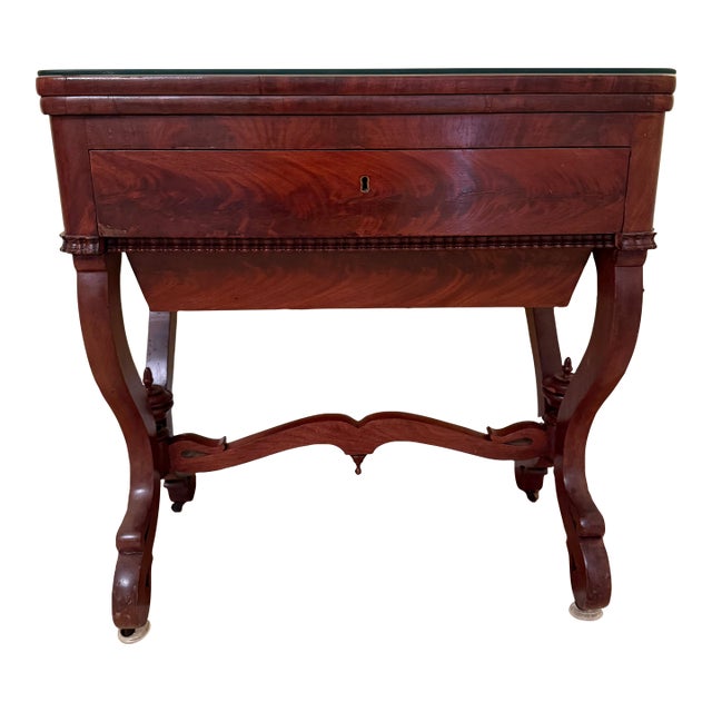 Antique Sewing Table With Glass Top For Sale