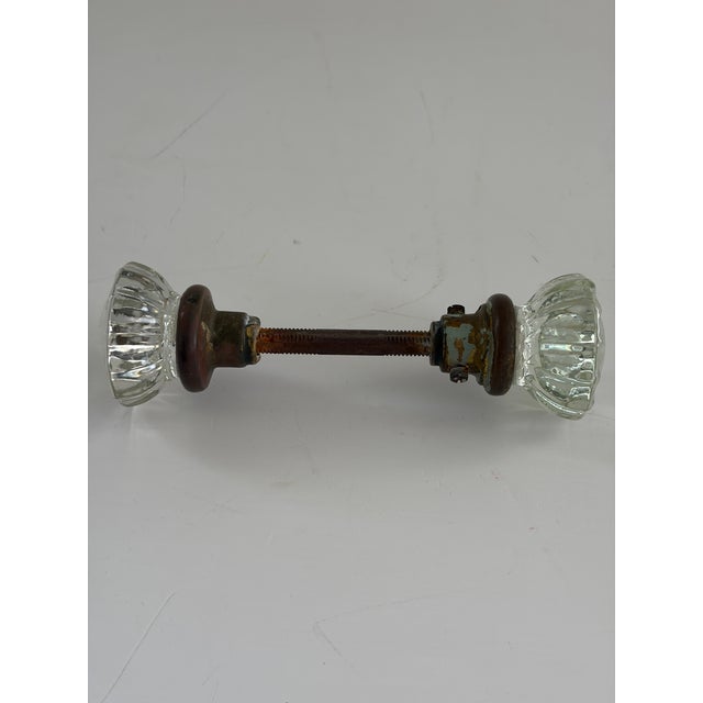 Glass Antique Clear Glass Door Knob Set With Brass Hardware, 1920s–1930s For Sale - Image 7 of 13