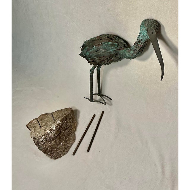 Vintage 50s 60s Ibis Sculpture Copper Natural Verdigris on Stone Base For Sale - Image 9 of 12
