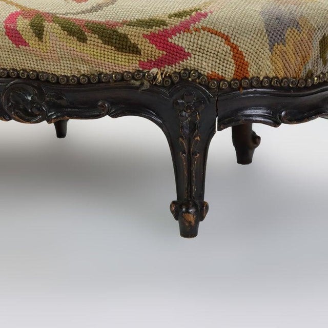 Antique Louis XIV Style Carved Walnut Tapestry Long Footstool C1890 For Sale - Image 10 of 15