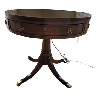 Henredon Mahogany Leather Drum Table For Sale