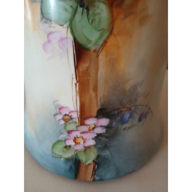 Ceramic Antique Limoges B & Co Hand Painted Vase of Flowers & Taningers For Sale - Image 7 of 13