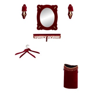 Vintage Hall Set in Red Velvet, 1960s, Set of 7 For Sale