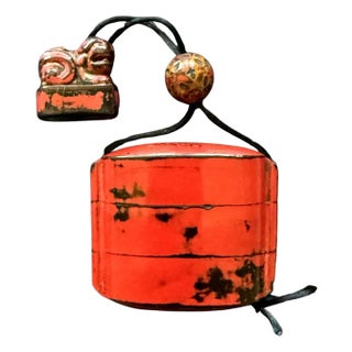 Rare Japanese Inro Netsuke and Omije with Negoro Red Lacquer Edo Period For Sale