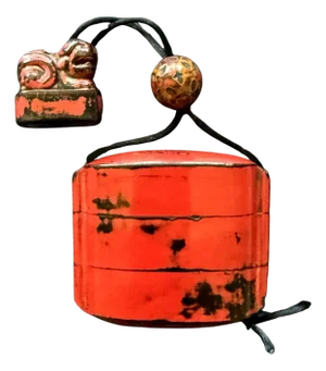 Rare Japanese Inro Netsuke and Omije with Negoro Red Lacquer Edo Period