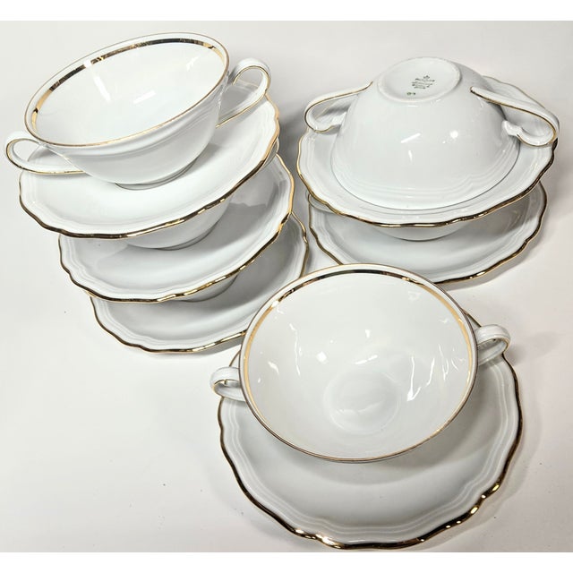 1950s 1950s Gold Rimmed China Cream Soup and Saucer Sets - Set of Twelve For Sale - Image 5 of 18