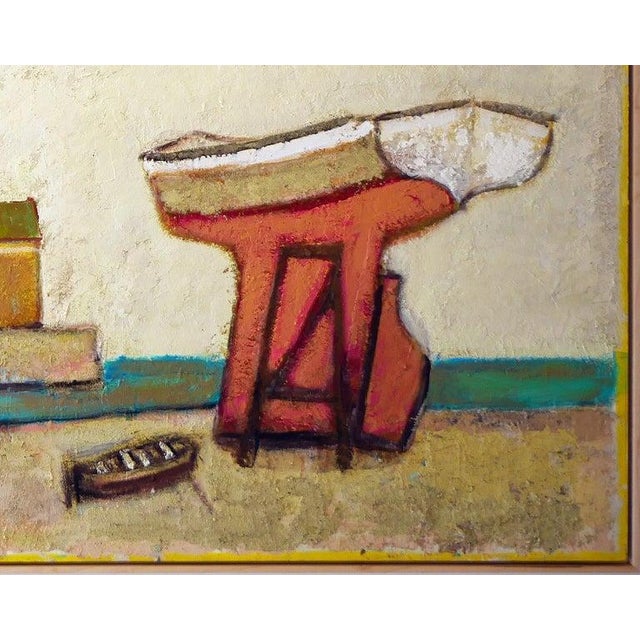 Mid 20th Century 20th Century Warm-Toned Abstract Modern Village by the Ocean With Boats Landscape by David Adickes For Sale - Image 5 of 14