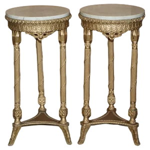 Antique Giltwood Marble Topped Jardiniere Plant Marble Stands, Set of 2