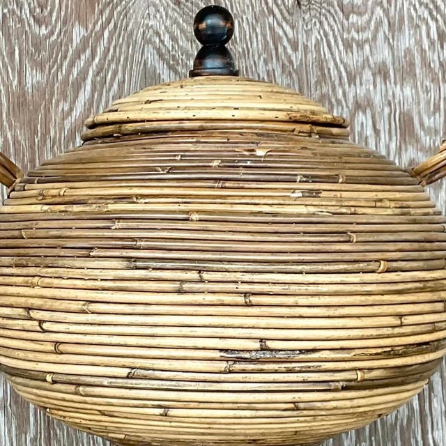 Wood Vintage Coastal Pencil Reed Lidded Urn For Sale - Image 7 of 12