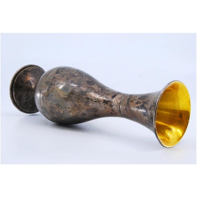 Metal Small Smooth Silver Vase with Circular Base and Gold Interior For Sale - Image 7 of 9