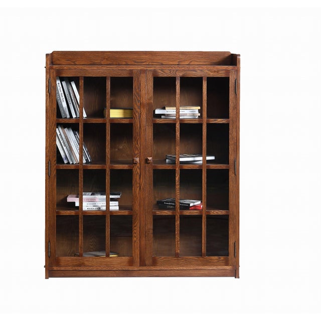 Wood Mission Oak 2 Door Bookcase With Glass Doors - Walnut For Sale - Image 7 of 13