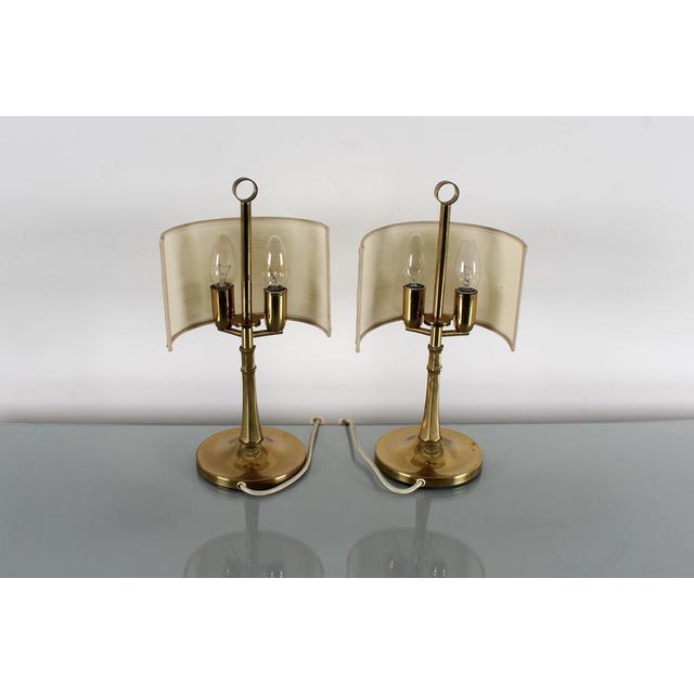 Cream Mid-Century Brass Bedside Lamps, Italy, 1970s, Set of 2 For Sale - Image 8 of 17