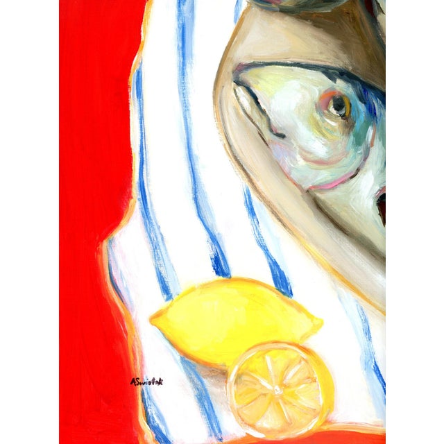 This is an original still life oil painting by Alexandra Swistak. A very striking bold background is a grounding choice...