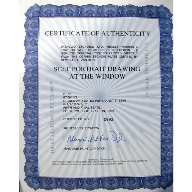 After Rembrandt "Self Portrait" Custom Framed Etching For Sale - Image 4 of 4