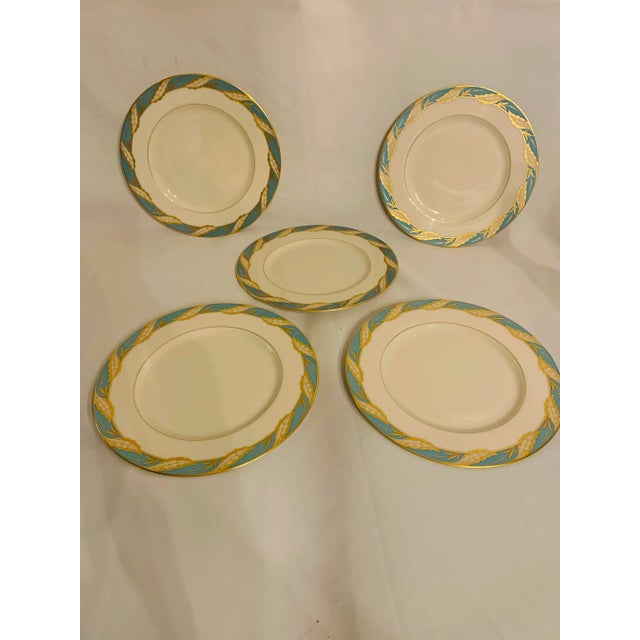 Art Nouveau Late 20th Century Lenox "Bellevue" Sea Green Dinner Plates - Set of 5 For Sale - Image 3 of 10