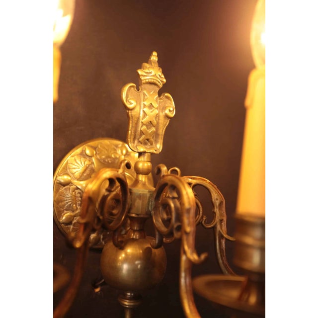 Antique Bronze Wall Lamps with Coat of Arms, Set of 2 For Sale - Image 4 of 7