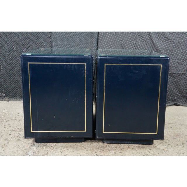 2 Mid Century John Stuart Navy Blue Lacquer Nightstands Bedside Chests MCM Pair For Sale - Image 11 of 18