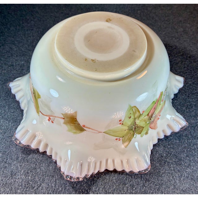 Pink Early 20th Century Hand Painted Art Glass Brides Bowl For Sale - Image 8 of 9