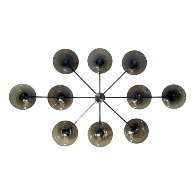 21st Century Dieci Satin Black Nickel Smoky Murano Flush Mount by Fabio LTD For Sale