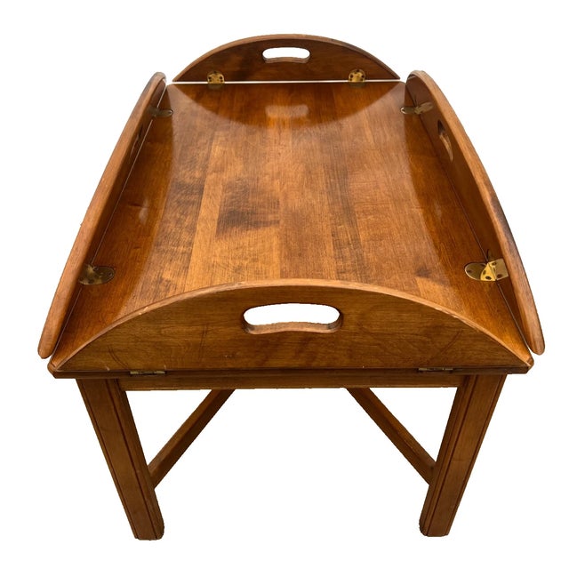 Vintage Ethan Allen Butler's Tray Oval Cocktail Table Colonial Revival Maple For Sale In Palm Springs - Image 6 of 14