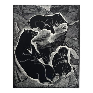 1937 Barbara Latham Bear Family Wood Engraving For Sale