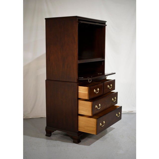 Brown Vintage Chippendale Style Flip Top Media or Storage Unit With Faux Drawers For Sale - Image 8 of 11