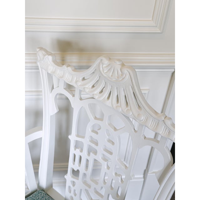 Paint Mid 20th Century Pair of White Gesso Chinese Chippendale Armchairs For Sale - Image 7 of 8