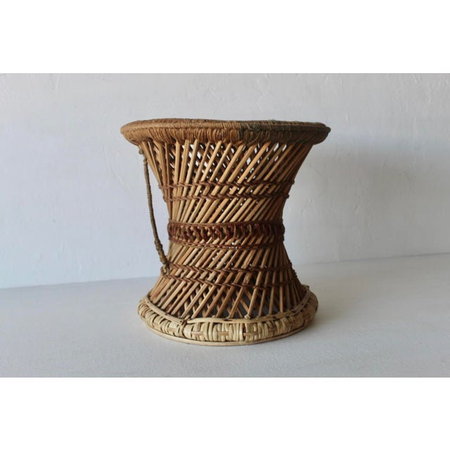 Vintage Woven Bamboo Rattan Woven Cane Wicker Stool Mid-Century For Sale - Image 14 of 17