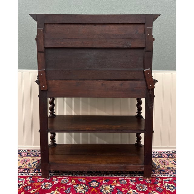 Antique French Buffet Server Sideboard Barley Twist Dark Oak Drawers 4 Tier 19c For Sale - Image 18 of 18