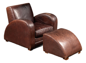 Mid 20th Century Art Deco Leather Club Chair and Ottoman by Legacy Leather