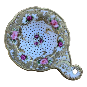 Antique Porcelain Tea Strainer Handpainted Roses