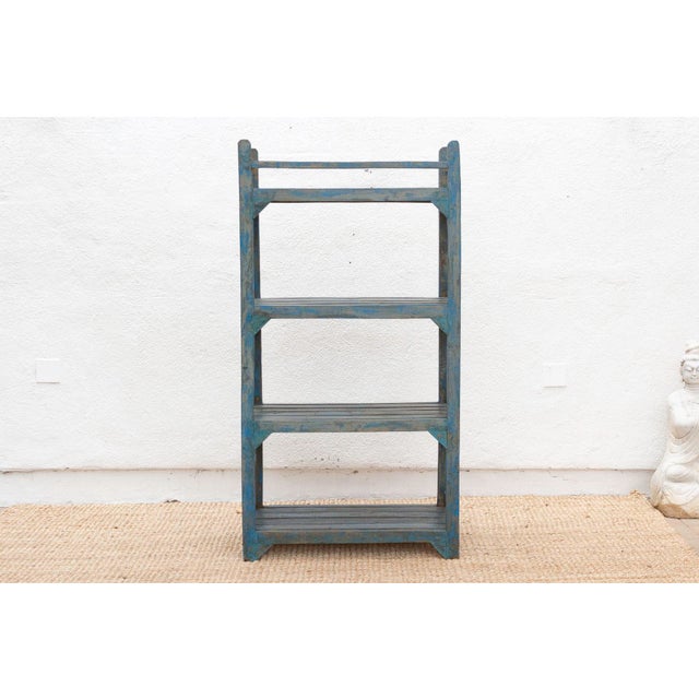 Wood Coastal Cottage Painted Blue Open Bookcase For Sale - Image 7 of 10