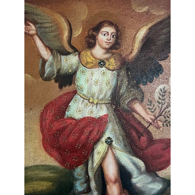 Cuzco School Revival: Hand-Painted Archangel Ariel, Peru, Circa 1900 For Sale - Image 11 of 13