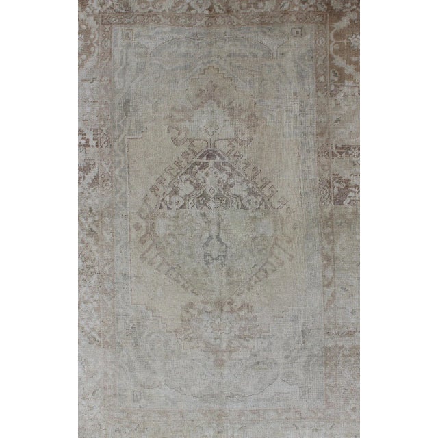 Earthy Tones Muted Turkish Oushak Rug With Faded Medallion Design For Sale - Image 4 of 8