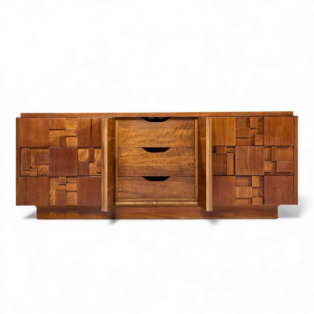Mid 20th Century Lane Staccato Brutalist Mid Century Walnut Lowboy Dresser For Sale In Chicago - Image 6 of 10