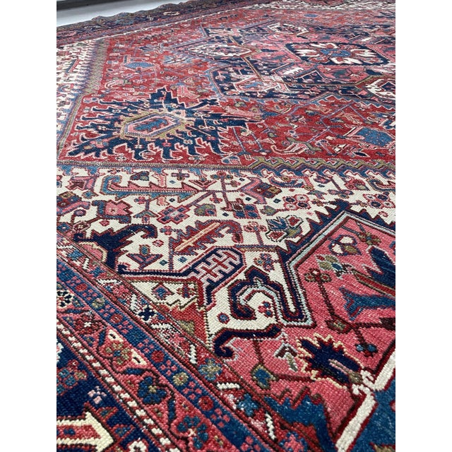 1920's Antique Deep Red and Blue Coloring Rug 10 6 X 13 For Sale - Image 12 of 13