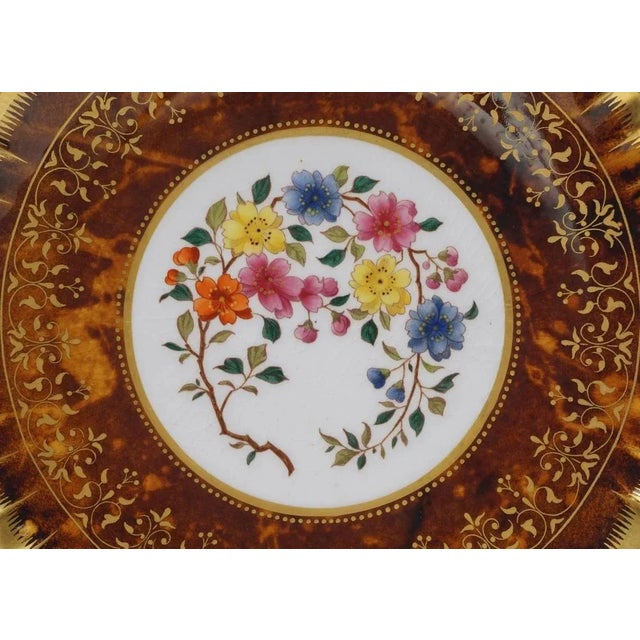 Brown Antique Minton Cabinet Plates Tortoiseshell Glaze Botanical Dishes - A Pair For Sale - Image 8 of 10