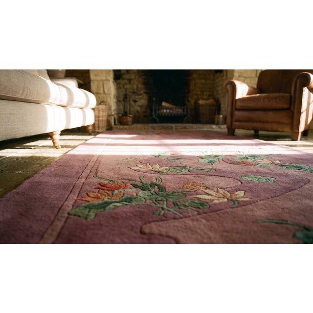 1920s Purple Floral Antqiue Pair of Chinese Art Deco Carpets 3' X 4'7" Knotted Wool Rugs For Sale - Image 15 of 15