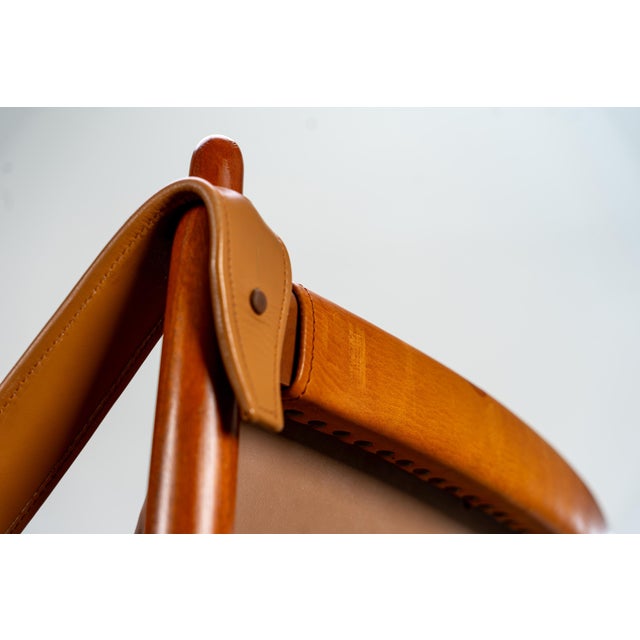 Scandinavian Safari Leather Lounge Chair in Teak, 1960s For Sale - Image 9 of 10