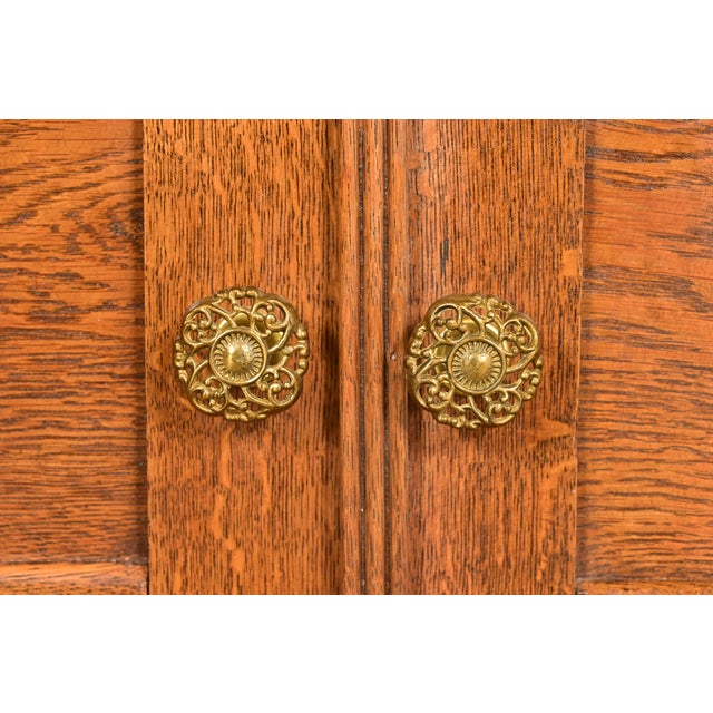 Brown Antique Victorian Carved Oak Commode or Bar Cabinet, Circa 1890s For Sale - Image 8 of 15