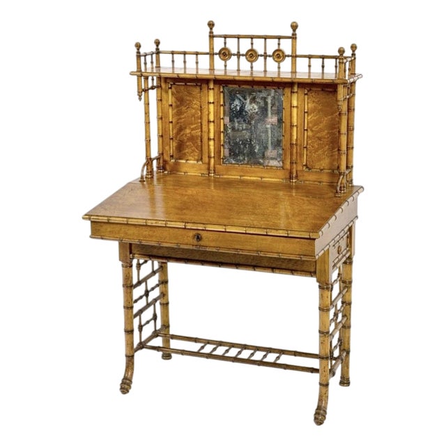 R. J. Horner Victorian Faux Bamboo and Bird's Eye Maple Vanity For Sale